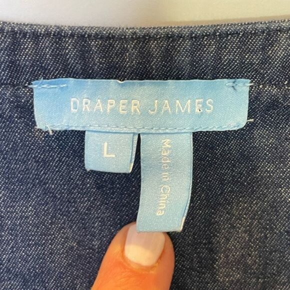 Draper James Sleeveless Dark Denim Chambray Ruffle Shift Dress Large Reese - Picture 7 of 12